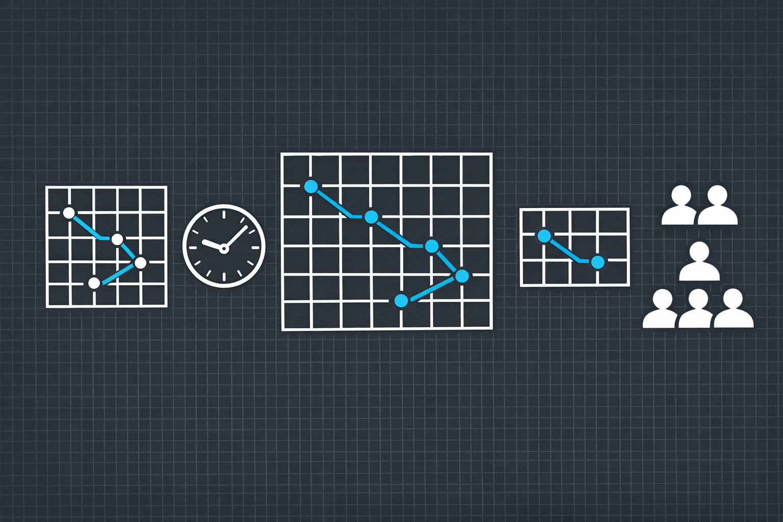 Technical illustration of interconnected calendar grids and optimization nodes on a dark background