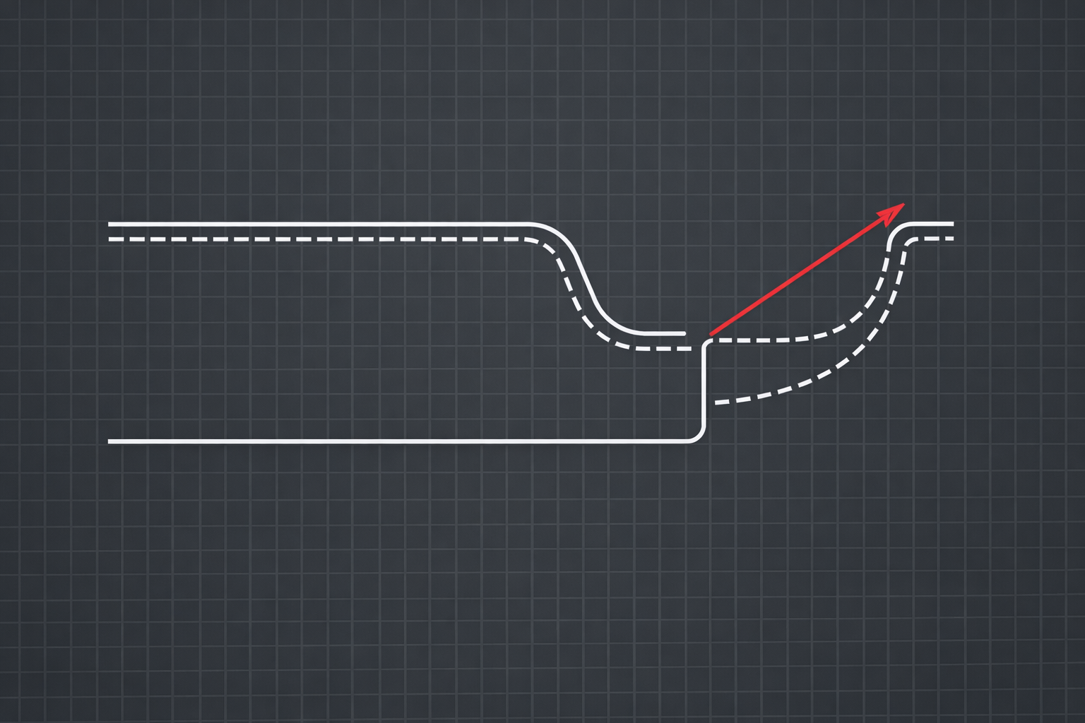CNC toolpath breaking at gap points with warning indicators on a metal plate
