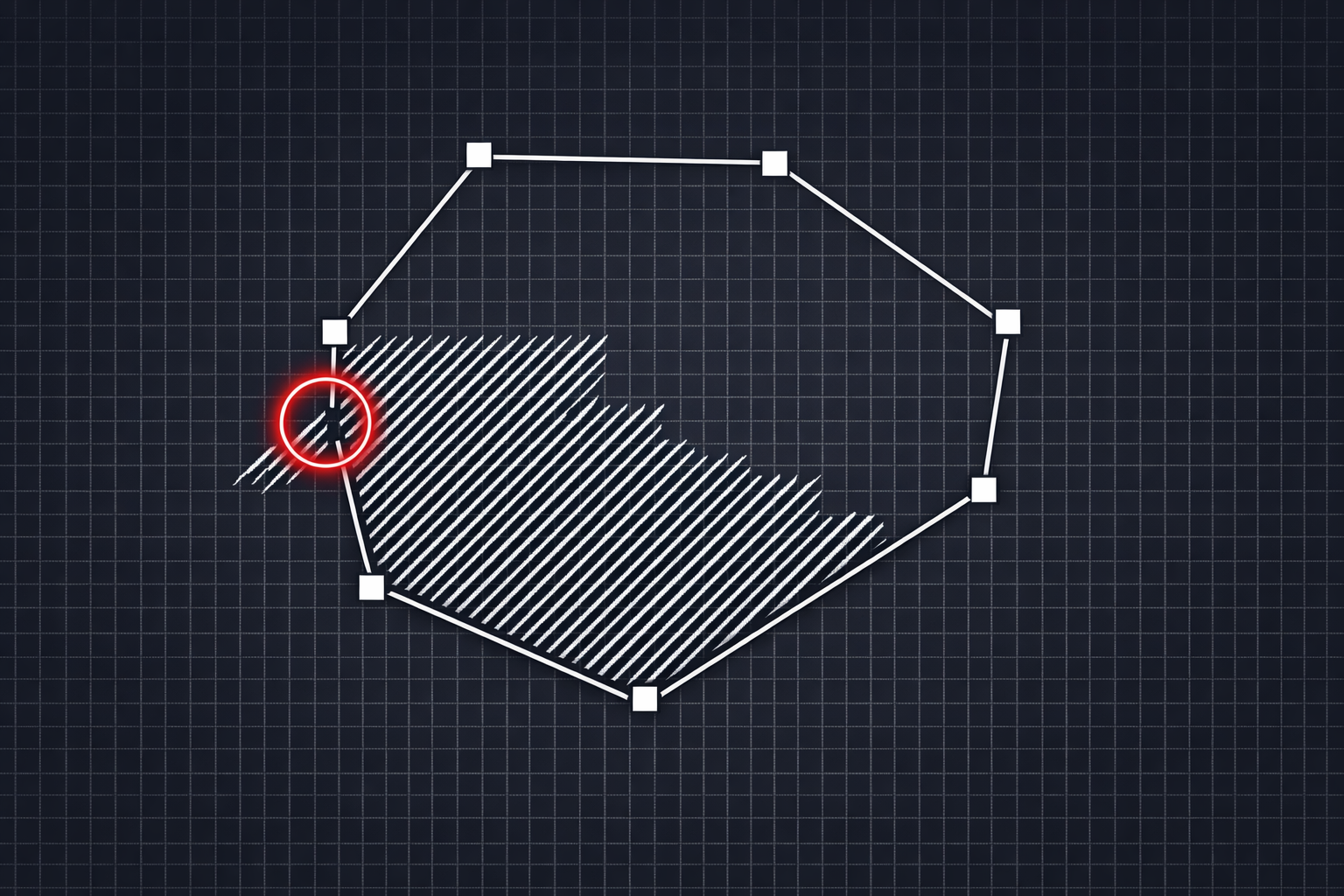 CAD drawing showing a hatch pattern leaking through a gap in the boundary