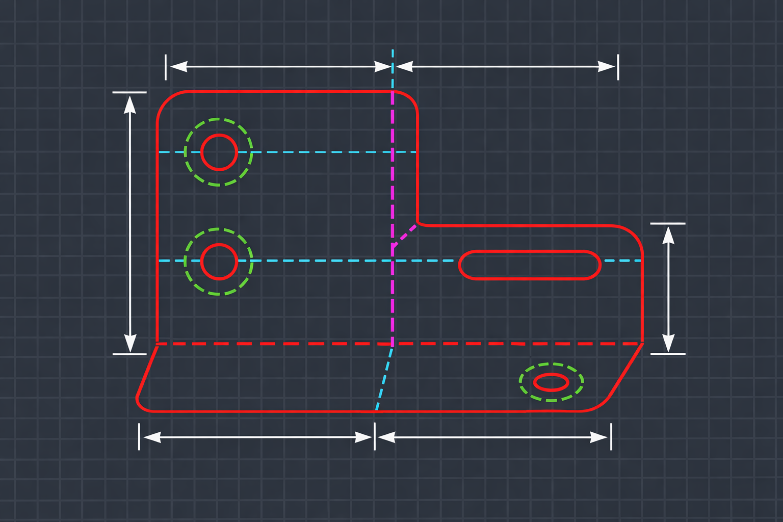 Technical drawing with color-coded layer standards for manufacturing